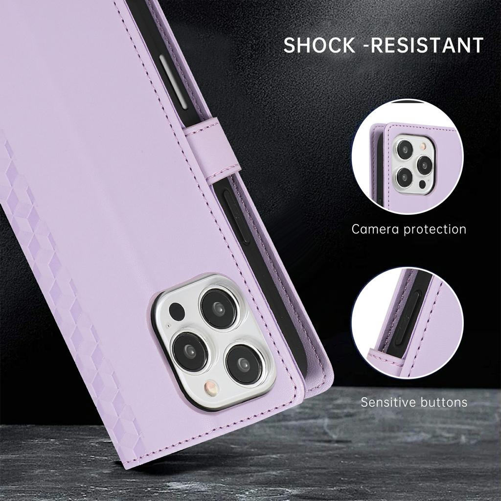 Для iPhone 16 Pro Max Чехол 3D Ромбовидная Сетка Тисненый Кожаный Чехол-Кошелек для Телефона со Шнурком