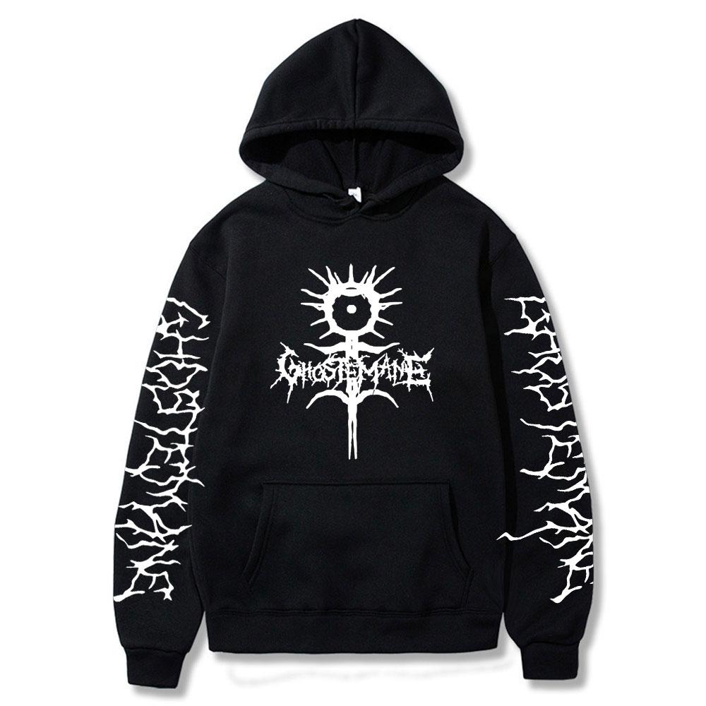 Худи Ghostemane с принтом на обоих рукавах Мужская Мода Хип-Хоп Металл Рок Худи Готическое Оверсайз Толстовка Спортивный костюм Уличная одежда