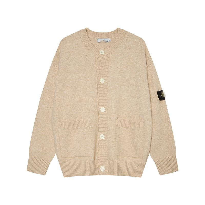 STONE Унисекс Кардиган на молнии с воротником-стойкой и нашивкой Вязаный свитер для осени/зимы