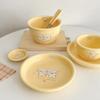 Cream Series Ceramic Tableware Soup Bowl Rabbit Bowl Set Plate Household Style High Beauty Creative Girl's Heart Spoon Fork
