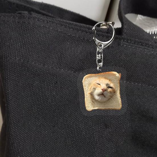 Брелок для ключей в виде кота с тостом, прозрачный акриловый толстый ремень, застежка-карабин, брелок для автомобиля, сумка, аксессуары, подарок на рождественскую вечеринку