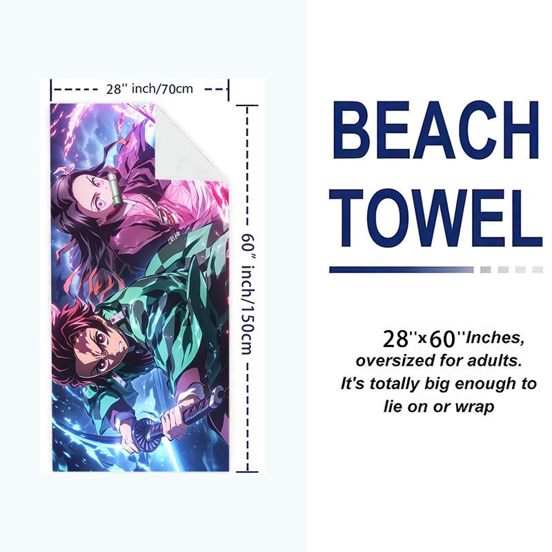Nezuko Print Beach Towel, Large Soft Quick Dry Towel for Beach Camping Swimming
