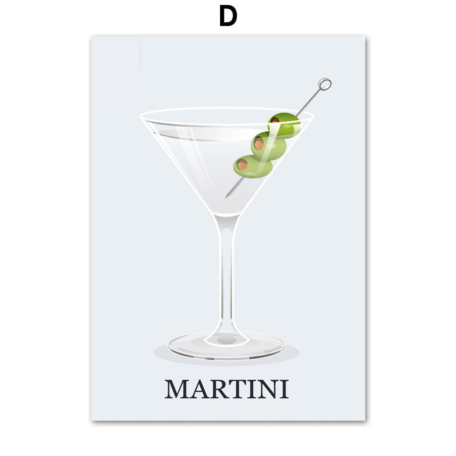 Текила Маргарита Мартини Мохито Коктейль Плакат на скандинавскую тему Настенный художественный принт Холст Картина Декор для кухни фотографии для гостиной