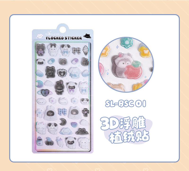 HOT 3D Flocking Embossed Stickers Cute Sniffles Rabbit Animal for Kids Girls Phone DIY Decoration Short Plush Stickers