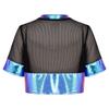 Girls Hollow Out Mesh Patchwork Metallic Crop Top Short Sleeve Number Graphic T-Shirt Hip Hop Dance