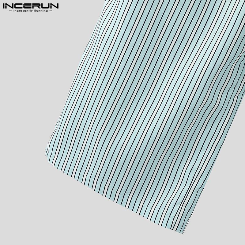 INCERUN Мужские брюки на резинке, повседневная домашняя одежда, длинные брюки с полосатым принтом