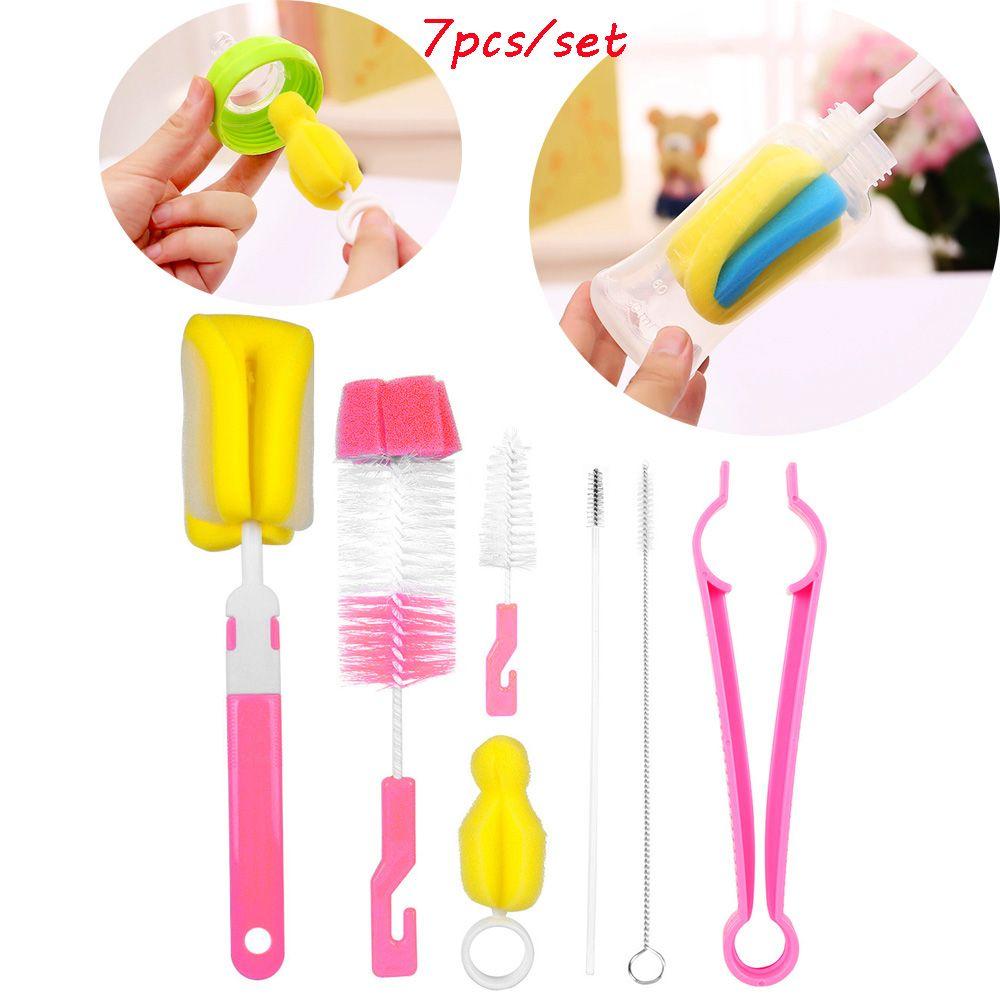 7pcs Head 360-degree Spout Cup Clean Sponge Rotating Baby Nipple Bottle Brush