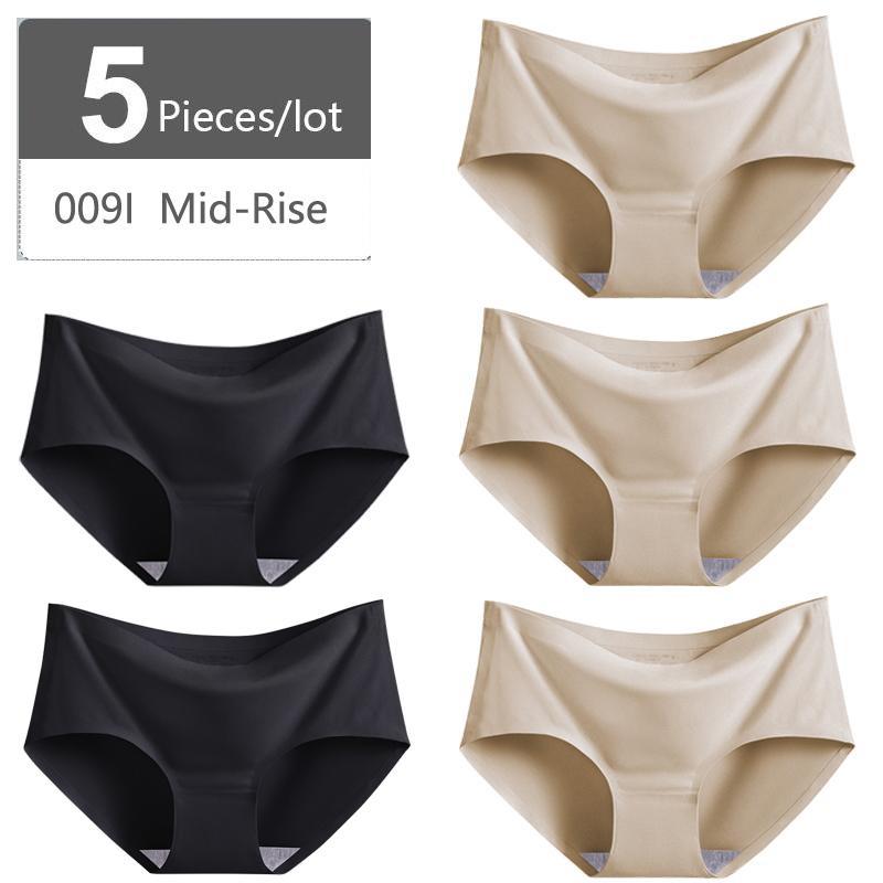 Большой размер M-XXXXL, женские бесшовные трусики из ледяного шелка, эластичные трусы со средней талией, нижнее белье, 5 шт.