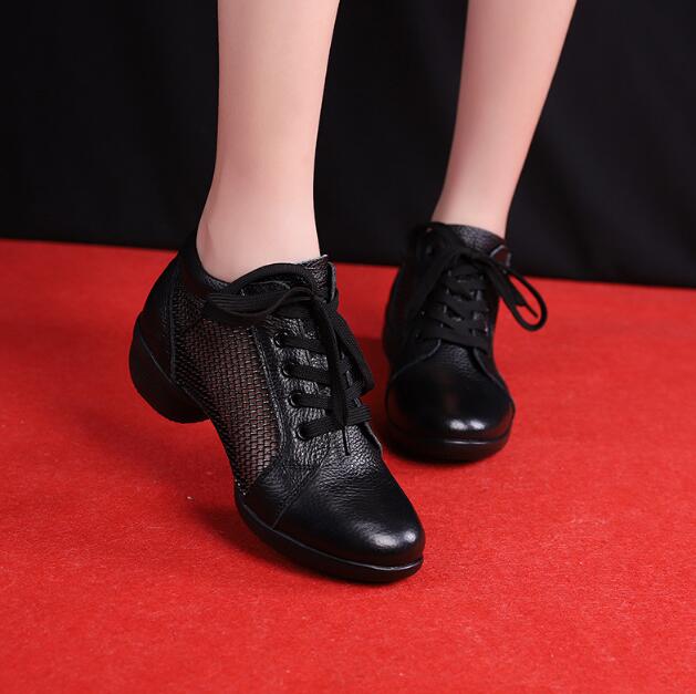 Woman Latin Jazz Ballroom Modern Dance Shoes Soft Sole Breath Genuine Leather Women Dance Shoe High Heels Ladies Dance Sneakers
