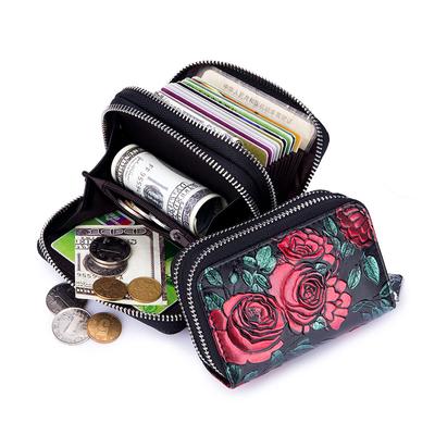 Модный кожаный женский кошелек с кредитной картой, двойная молния, большая емкость, 3D принт розы