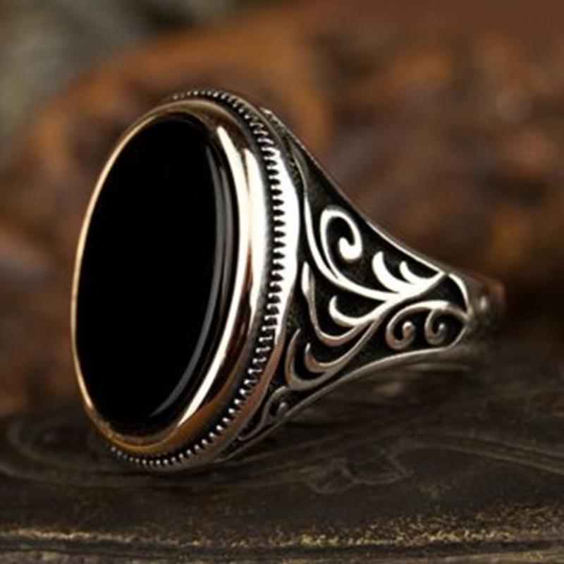 Новое мужское кольцо с инкрустацией черным драгоценным камнем Türkiye, ретро властное индивидуальное кольцо для посещения банкета, высококачественные ювелирные изделия с кристаллами