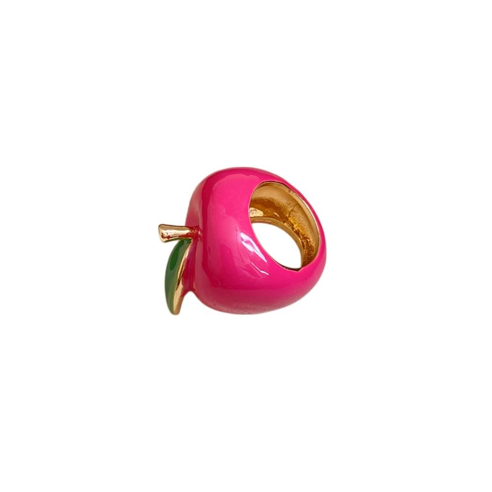 Strawberry Cherry Vintage Ring Flower Big Floral Ring Colorful Enamel Fruit Ring Party
