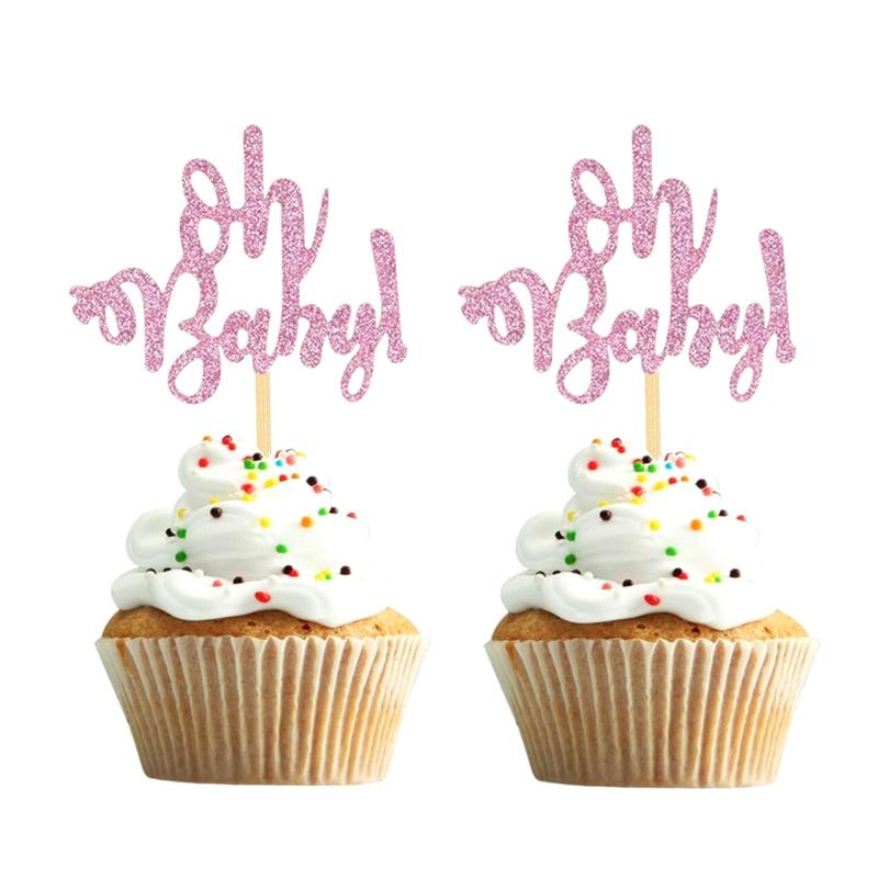 10 шт., золотой топпер для кексов Oh Baby для мальчиков и девочек, детский душ, раскрывающий пол ребенка, украшение для вечеринки в честь 1-го дня рождения, принадлежности для украшения торта