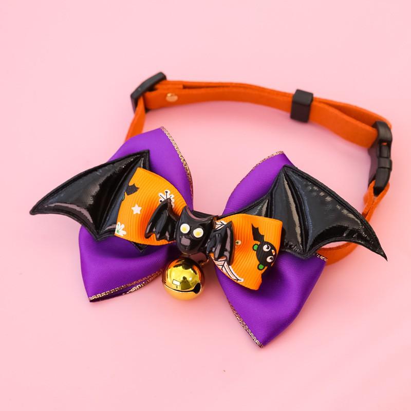 Halloween Pet Bow Tie Collar With Bell Bat Eyeball Pumpkin Cats Dogs Adjustable