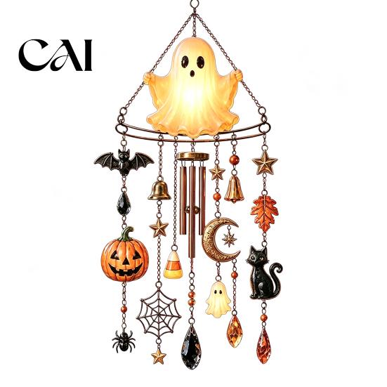 Spooky Window Suncatcher Halloween Wind Chime, Colorful Bird Sun Catcher, Cute Seasonal Party Hanging Decor Ghost Windchime, Decoration for