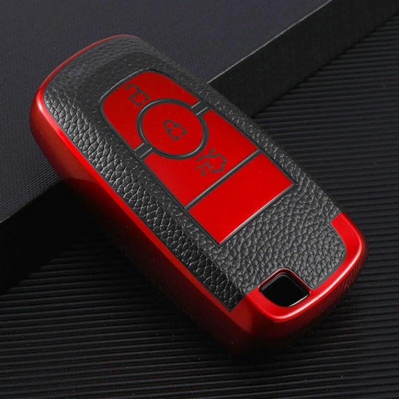 FOR Ford Focus Edge Explorer Escort Mondeo Mustang Ranger Leather TPU Car Smart Key Cover Case Shell Bag Protector Keychain