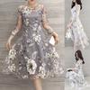 Женское летнее сетчатое платье с круглым вырезом и укороченными рукавами с цветочным принтом