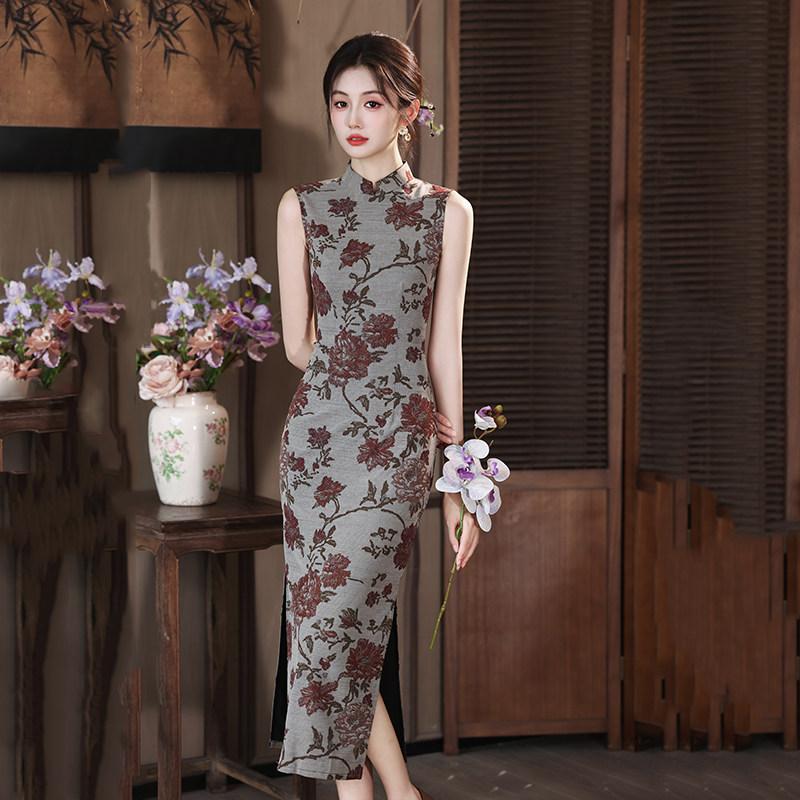 Elastic waist pinched sleeveless national style new Chinese style Suzhou long cheongsam improved young women's high sense can be worn daily