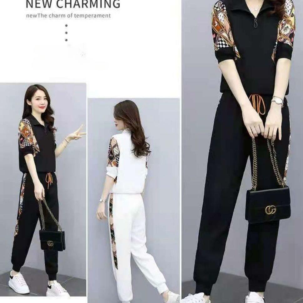 2 шт./компл. модный комплект, летний повседневный спортивный комплект, женский свитер с принтом, брюки Харлан, комплект из двух предметов
