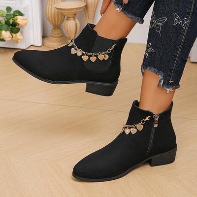 Осенне-зимняя обувь. Ботинки женские Joker с металлической цепочкой и однотонной молнией.