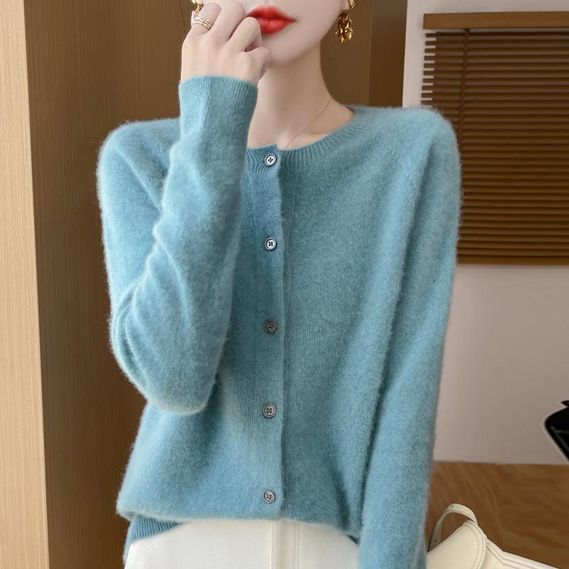 Женский кардиган с круглым вырезом Qinghe кашемир 30% кашемир 70% шерсть женский осенне-зимний кашемировый кардиган мягкий и теплый
