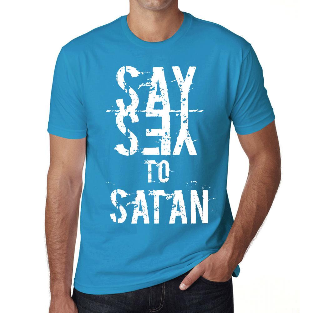 Men’s Vintage Tee Shirt Graphic T Shirt Say Yes To Satan Aqua