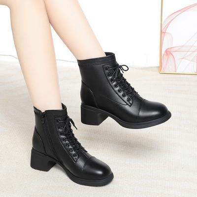 Женские повседневные мотоциклетные ботильоны на толстой подошве с флисовой подкладкой на шнуровке осенне-зимние рыцарские ботинки для улицы новые короткие кожаные ботинки