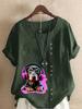 Women's Fashion Colorful Dog Print Round Neck Short Sleeve T-shirt Casual Cotton Linen Graphic Shirt Leisure Loose Summer Blouse Tops