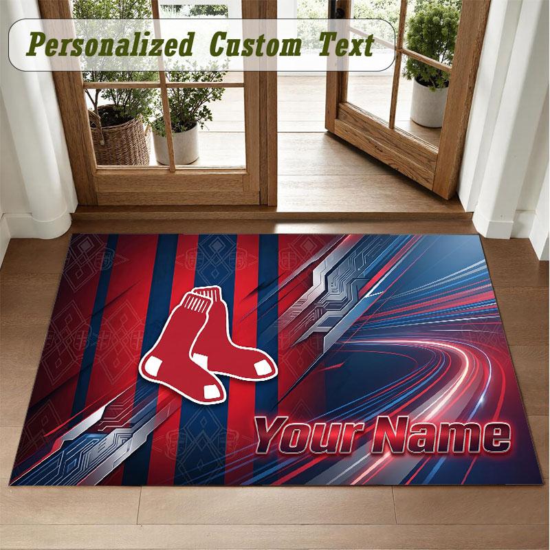 Crystal Velvet Square Rug Custom NameBoston Red Sox Pattern Non Slip Home Floor Decor Rug