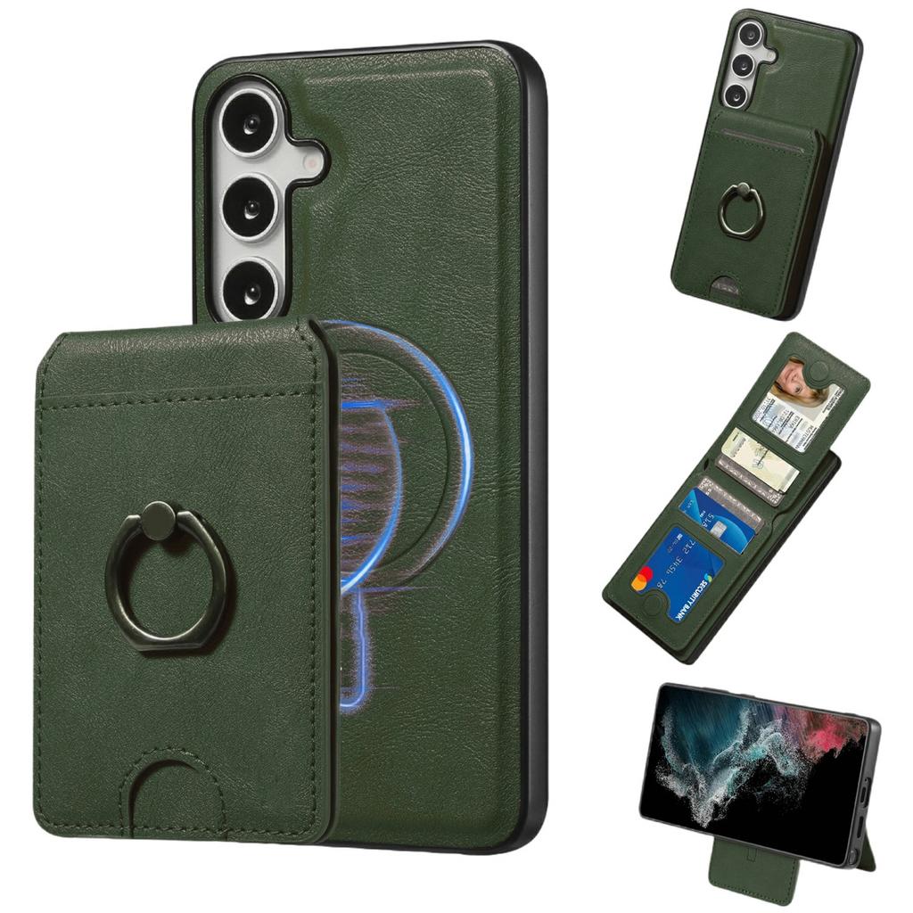 For Samsung Galaxy S24 Magnetic Case PC+PU Phone Back Cover with Detachable Card Holder