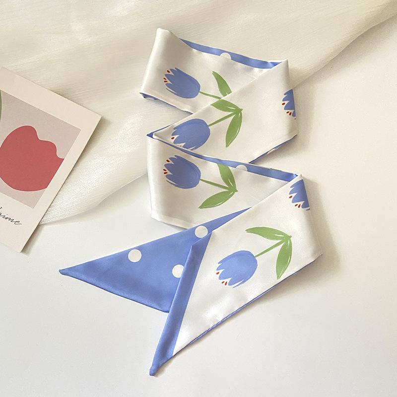 Модный синий тюльпан тонкий узкий длинный шелковый шарф женская повязка на голову плетеная лента для волос завязанный обернутый шарф для волос головной убор