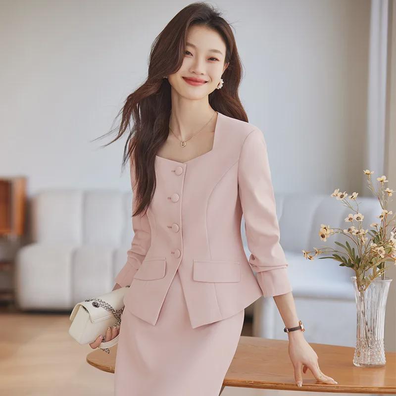 Женский профессиональный костюм с юбкой и длинным рукавом Busaron 2024 года — официальная рабочая одежда для собеседований и продаж.