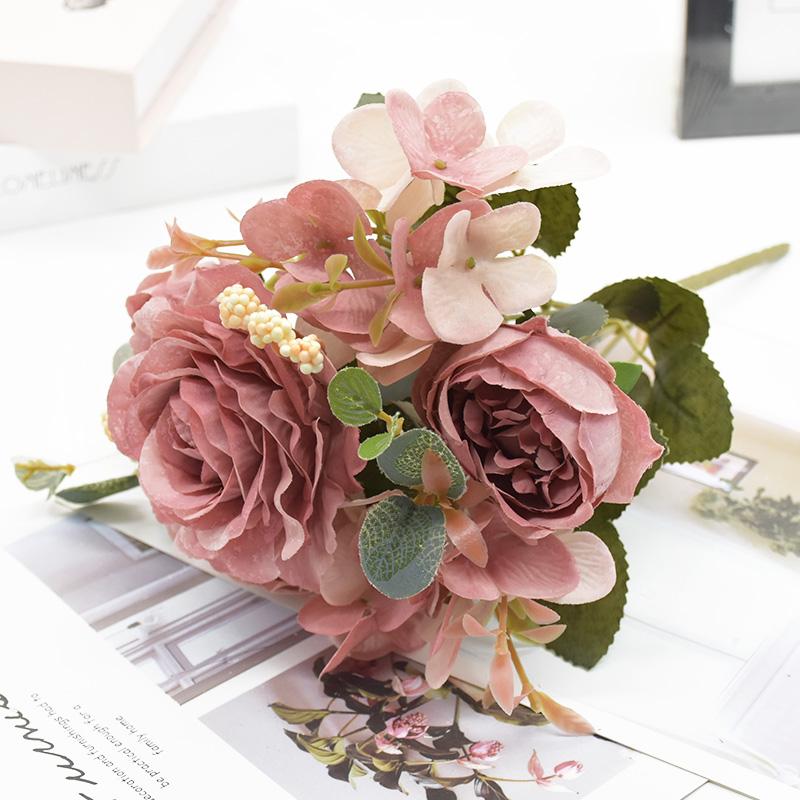 Artificial Rose Peony Bouquet High Quality Fake Flowers Festival Home Decora Diy Crafts Plants Arrangement Wedding Garden Bonsai