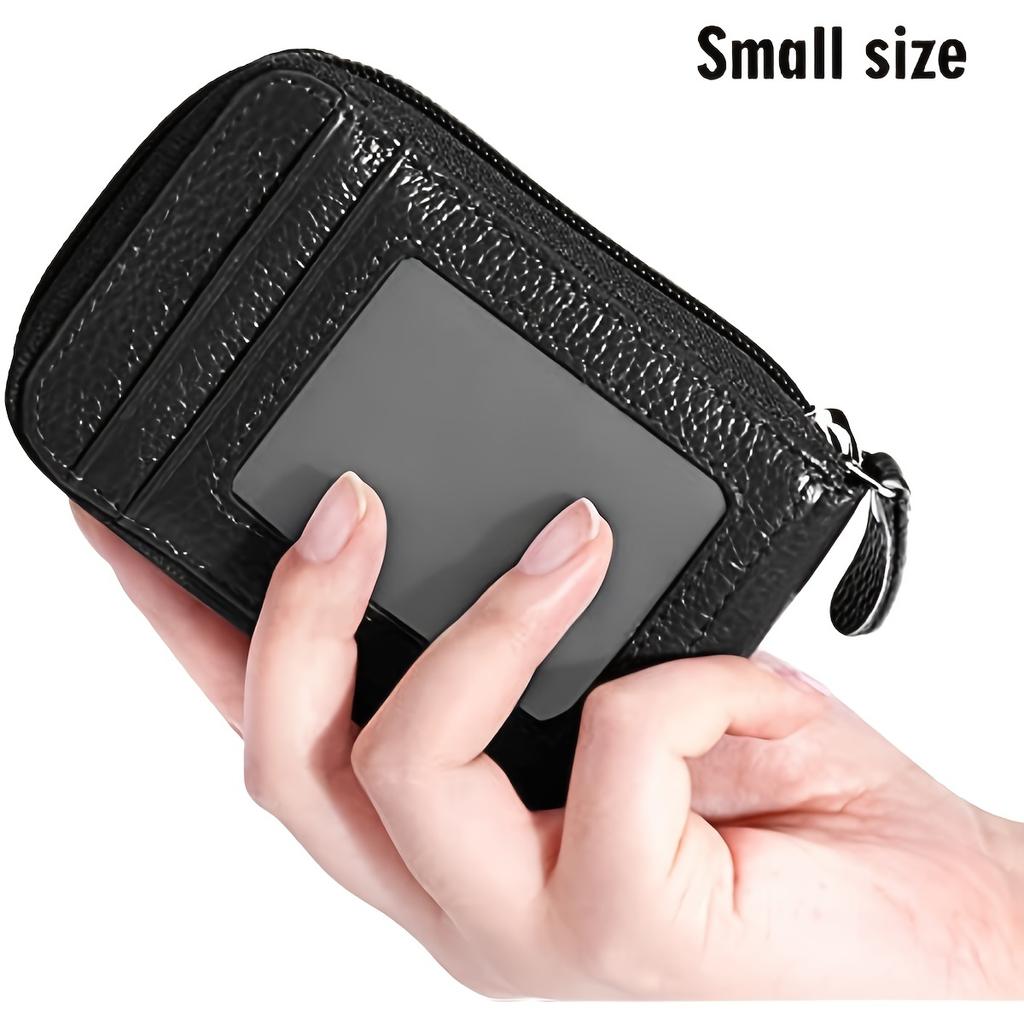 Credit Card Wallet with 12 Card Holder for Men Women Ladies Walletsipper, Genuine Leather Anti-Theft Credit