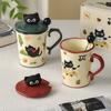 Cute Cat Ceramic Cup Mug with Lid and Spoon for Girls with High Appearance Design Niche Office Water Cup
