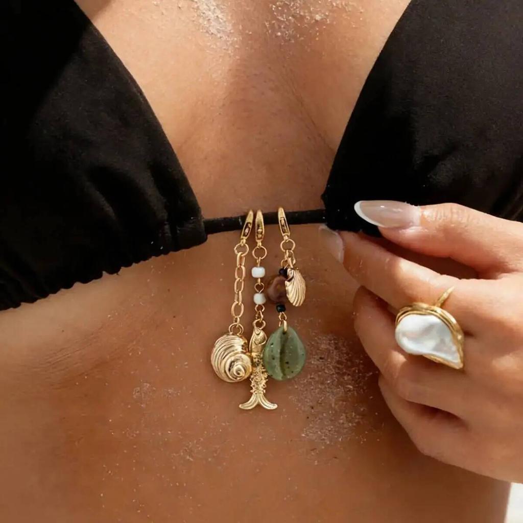 SHIXIN Vintage Creative Beaded Fish Conch Scallop Pendant Chest Chains Women Boho Summer Sexy Bikini Bra Chain Body Jewelry Gift