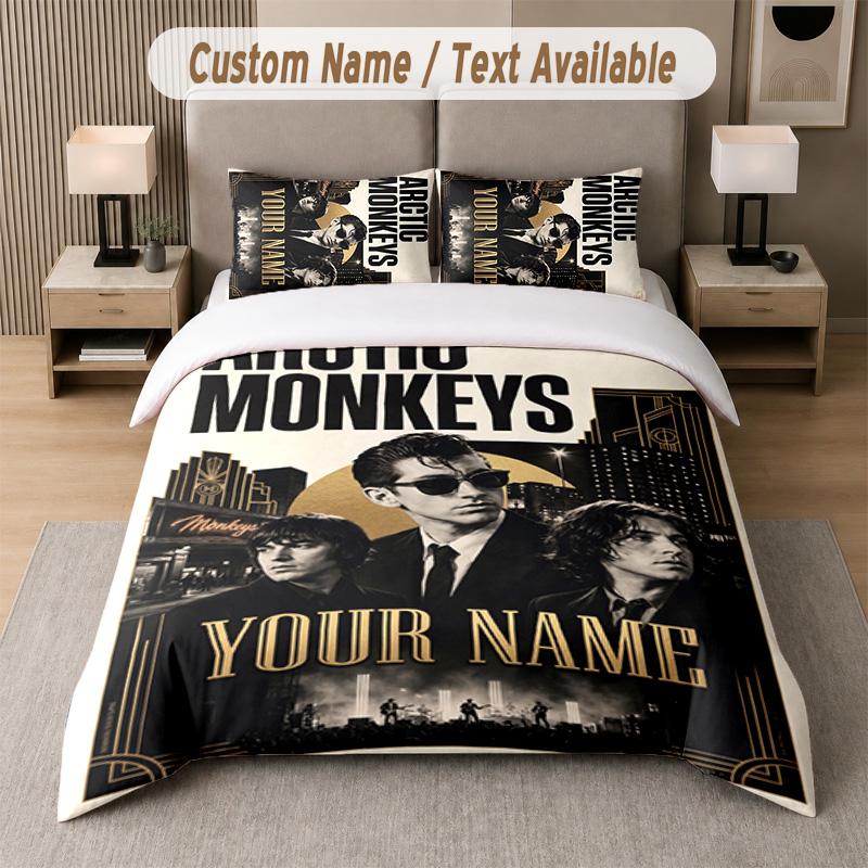 Arctic Monkeys 3Pcs Bedding Set, Personalized Custom Name Text, 1 Duvet Cover & 2 Pillowcases For Bedroom