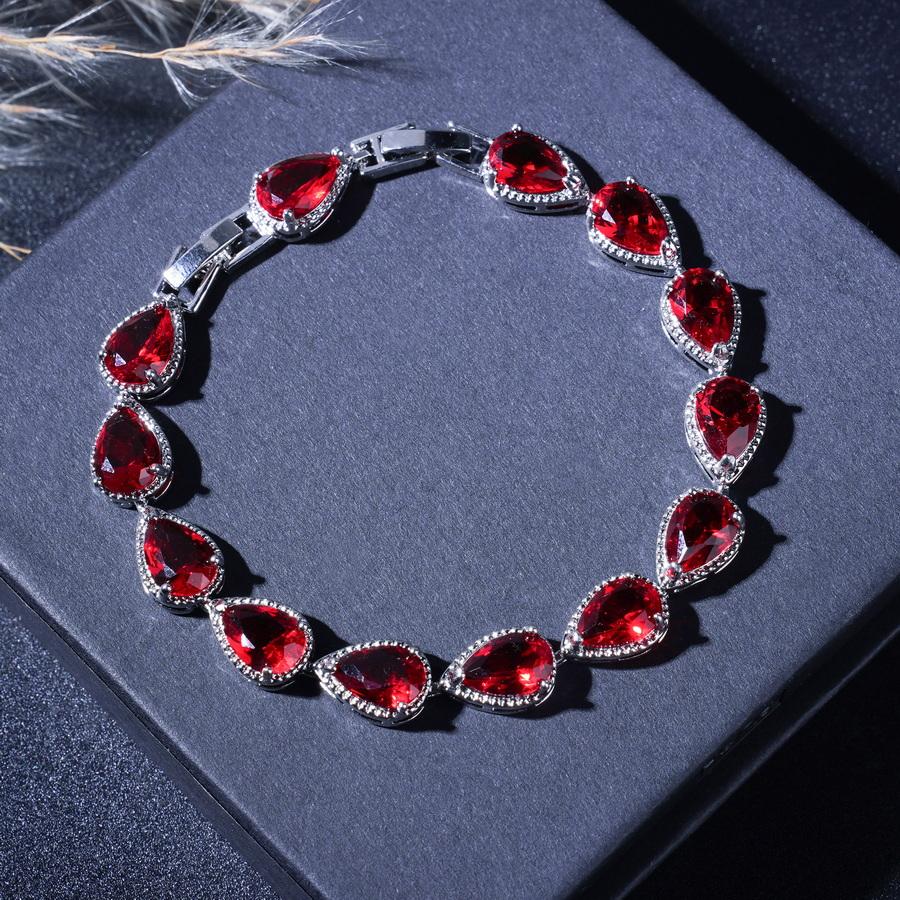 Элегантный красный кристалл посеребренный капля воды свадебные комплекты ювелирных изделий для женщин серьги ожерелье регулируемое кольцо браслет
