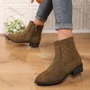 Women's Fashion Thick Heel Boots Autumn Winter New Round Head Thick Sole Non-slip Short Boots Size Zipper Suede Short Booties