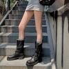 Leather Thick-soled Thick-heeled Polished Martin Boots Women's 2025 New Medium Tube Belt Buckle Locomotive Boots Single Boot Design Sense
