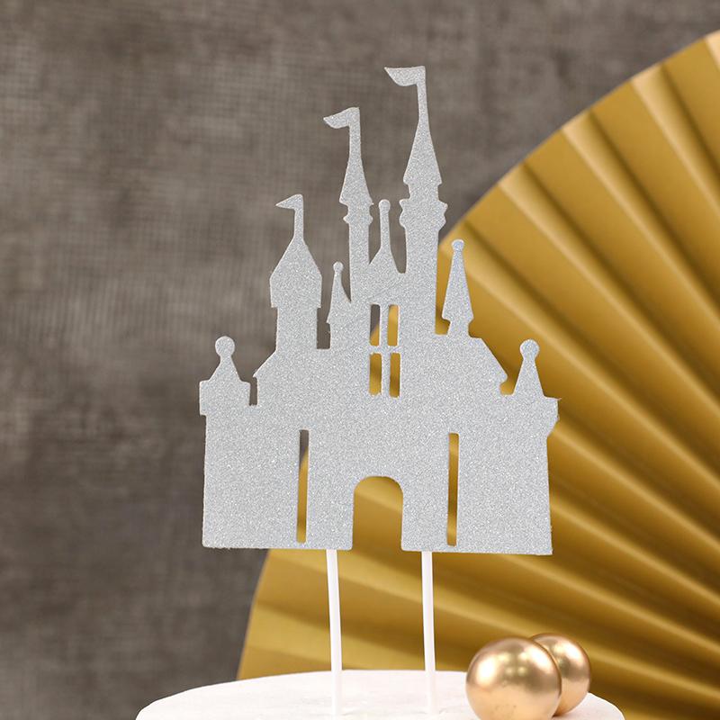 Серебристо-розовый мультяшный дом Декоративная фигурка Сказочный 3D-замок Топпер для торта Маленький принц Маленькая принцесса Украшение