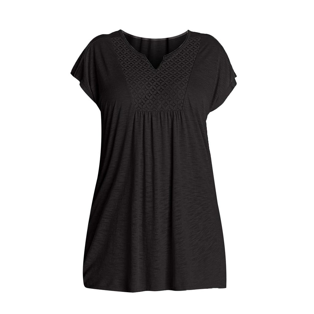 Ladies Fashion Casual Tops V-neck Pullover Loose Casual High-Low Hem T-shirt