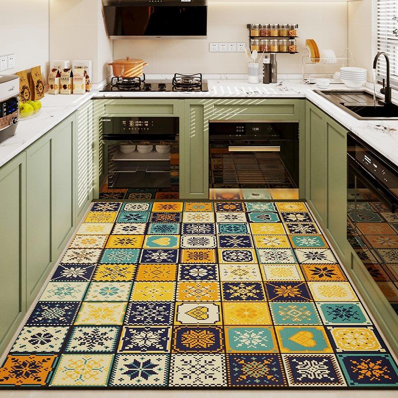 Кухонный коврик ПВХ Водонепроницаемый Зеленый Кожаный Ковер Нескользящий Маслостойкий Специальные Коврики Ковер для Большой Площади Легко Чистить Альфомбра