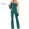 Лето-весна женский комбинезон на одно плечо с одним рукавом с разрезом на шнуровке узкая талия с широкими штанинами чистый цвет формальный стиль вечерние выпускной банкетный длинный комбинезон