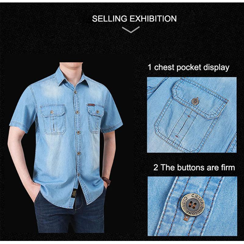 Summer Men's Shirts Polo Shirts Short Sleeve Shirt Plus Size Loose Half Sleeve Denim Shirt Breathable Comfortable