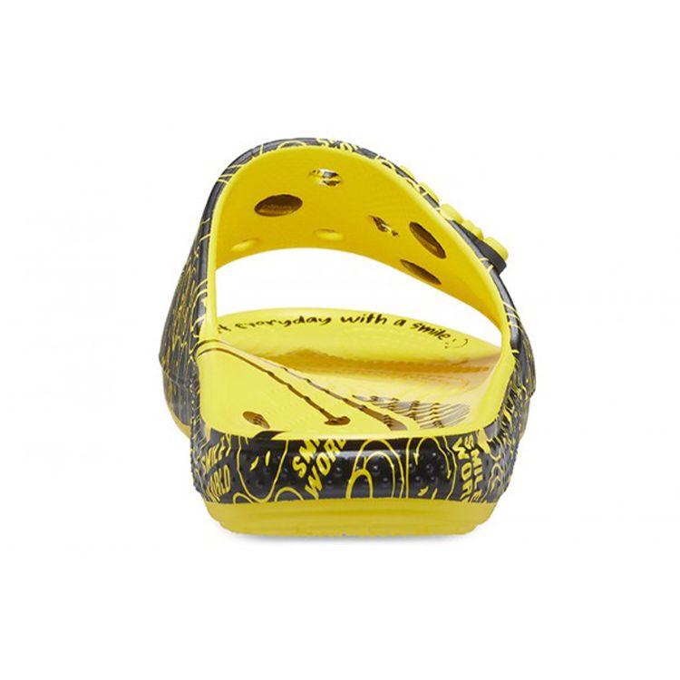 Crocs Smiley X Классическая коллаборация Полный принт Смайлик Цветовой блок Трендовые спортивные клоги Унисекс Клоги Желтый Черный 207123-7B3
