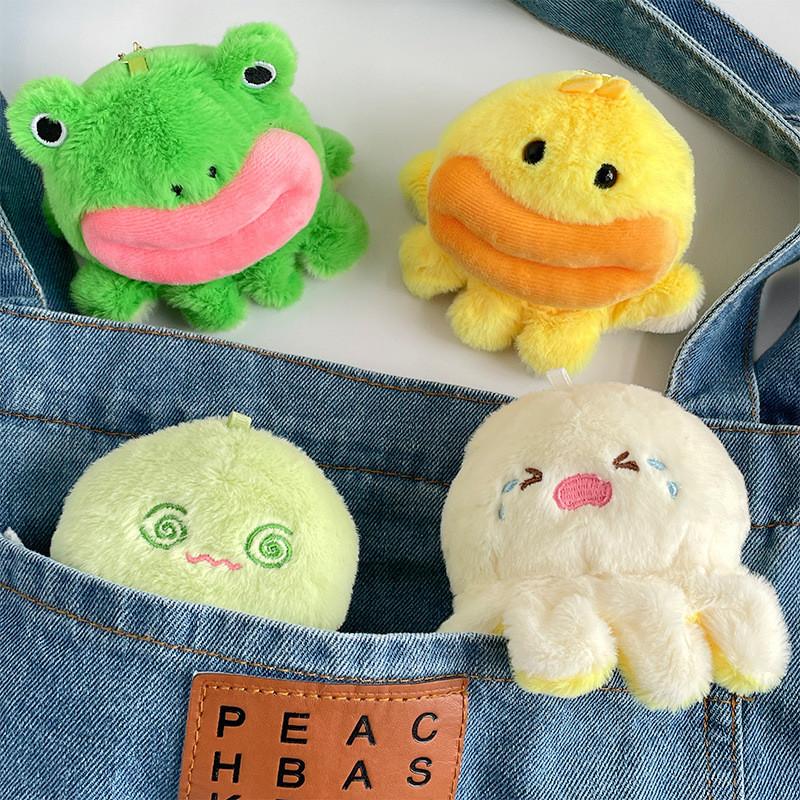 Fluffy Frog And Duck Keychain Charming Plush Doll For Couples Convertible Face