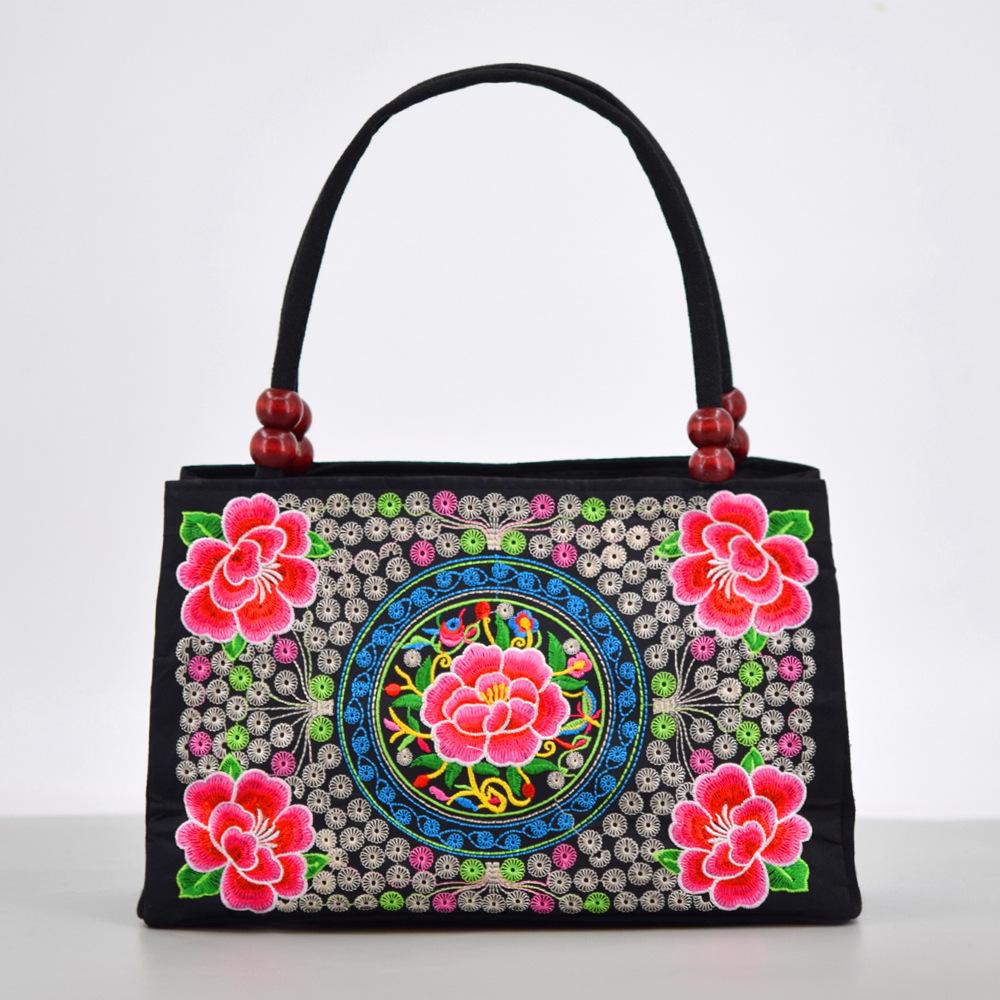 Stylish Floral Embroidered Handbag, Trendy Zipper Canvas Bag, Women's Fashion Purses
