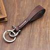 Simple Handmade High Quality Cowhide Keychain Lanyard Retro Copper Horseshoe Buckle Key Ring Pendant Gift