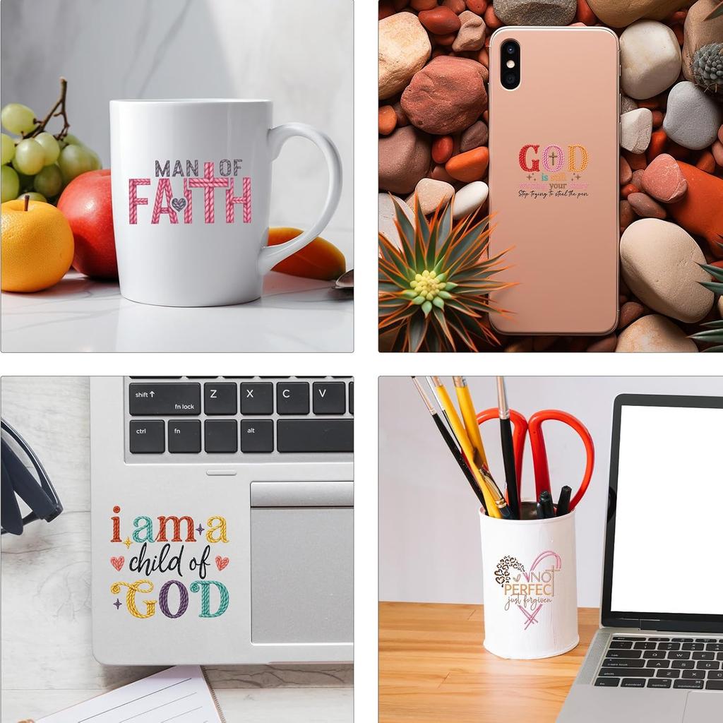 AFRITEE UV DTF Cup Wraps - 20 Sheets Christian Bible Verse UV DTF Stickers for 16 oz Glass, Faux Yarn Religion Inspirational Quotes Waterproof Transfe